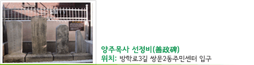 양주목사 선정비 위치 : 방학로3길 쌍문2동주민센터 입구